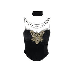Velvet beaded lace hem cami top