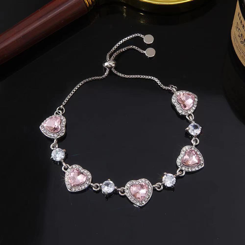 Pink heard rhinestone adjustable bracelet