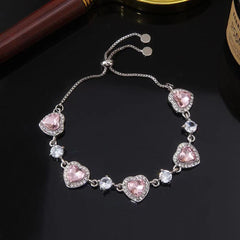 Pink heard rhinestone adjustable bracelet