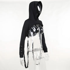 Hoodie long sleeve o ring lace up top