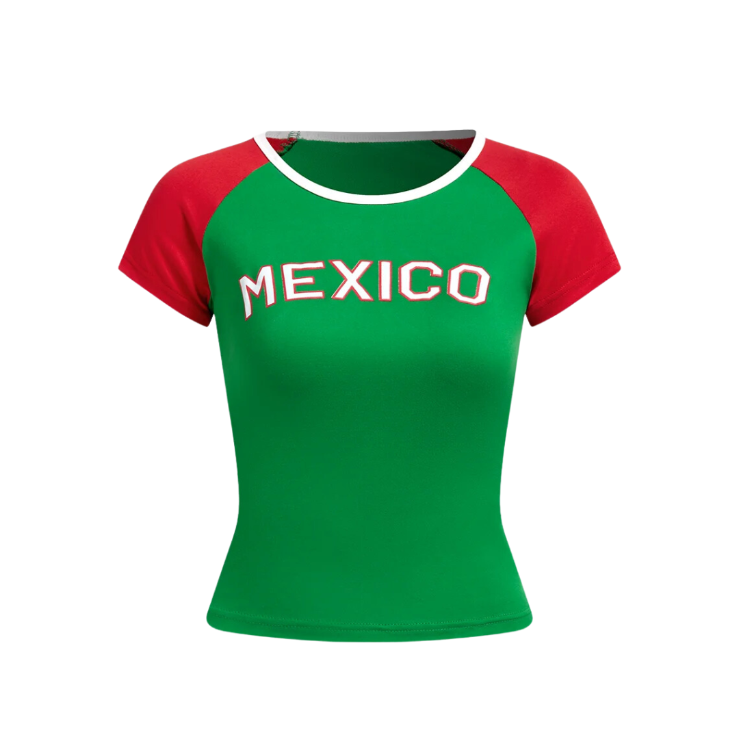 Mexico Flag Color Block Crop Top