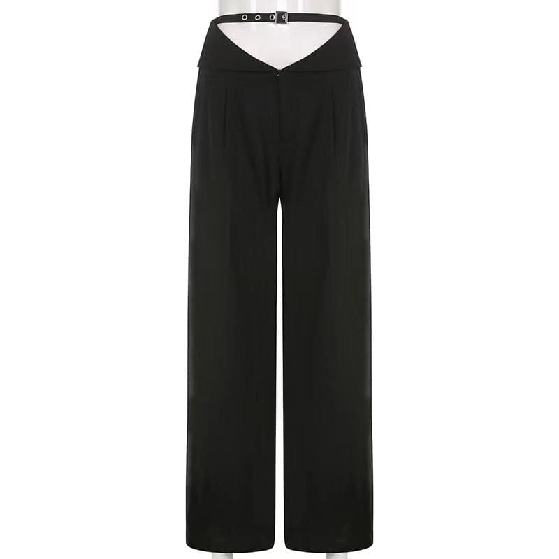 Print zip-up belt wide leg