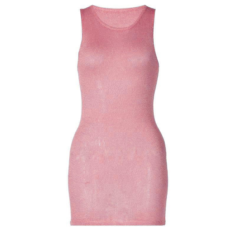 Sleeveless u neck knitted solid mini dress  | red tango dress