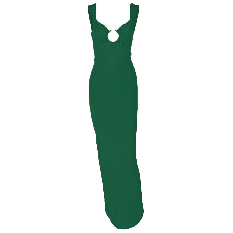 O ring ruched hollow out high slit cami maxi dress  | red tango dress