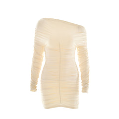Off shoulder long sleeve ruched mini dress