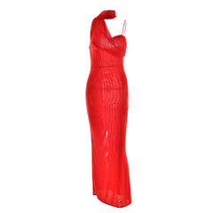 Halter mesh slit backless maxi dress  | red tango dress