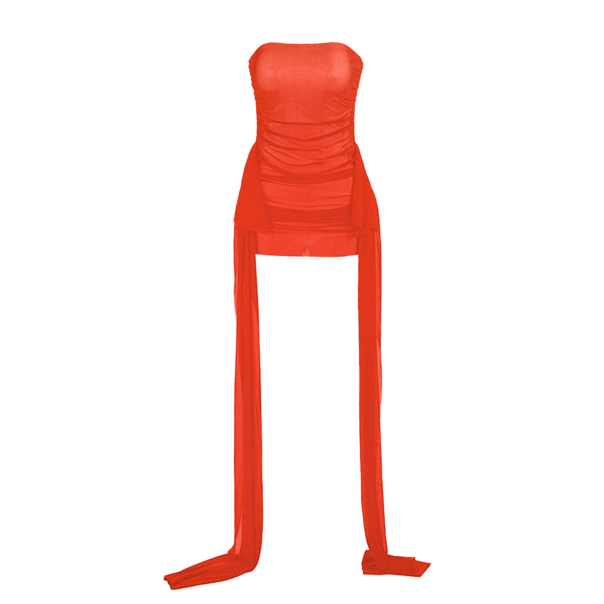 Backless mesh ruched tube mini dress  | red tango dress