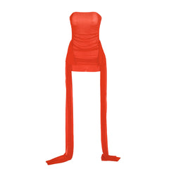 Backless mesh ruched tube mini dress  | red tango dress