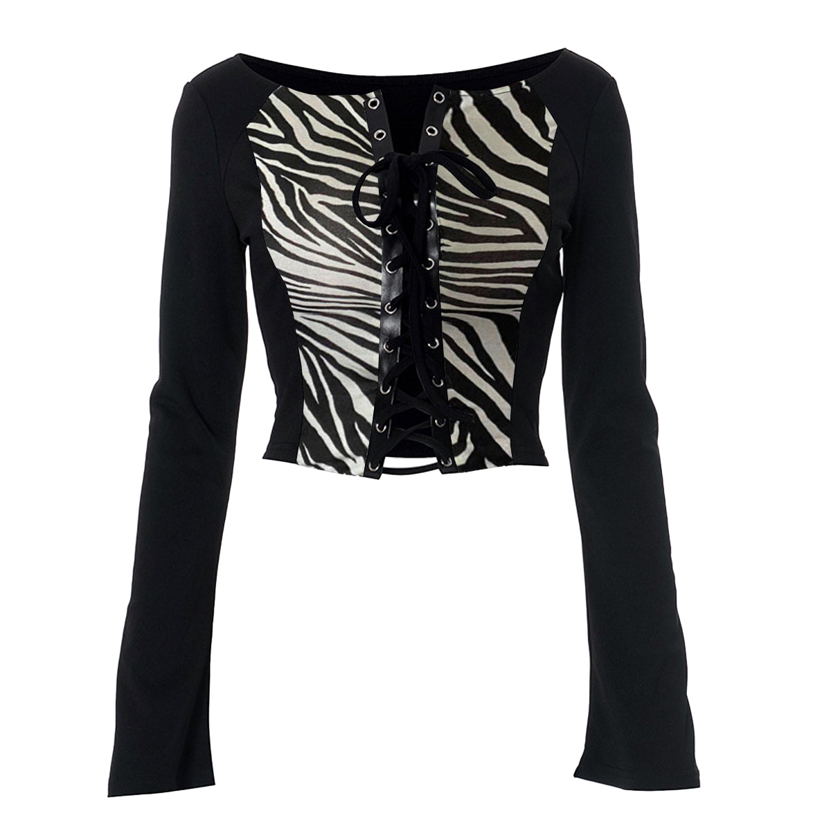 Long sleeve print lace up top