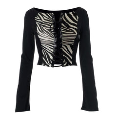 Long sleeve print lace up top