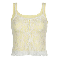 Lace bowknot hollow out u neck 2 piece tank top