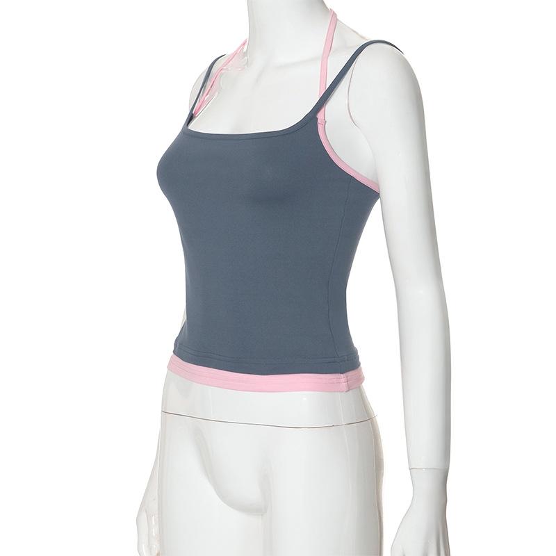 Halter patchwork contrast backless cami top