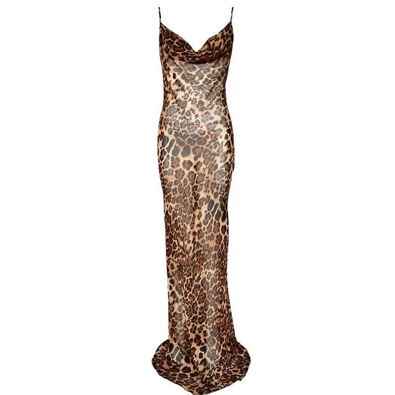 Leopard print cowl neck sheer mesh cami maxi dress  | samba dress