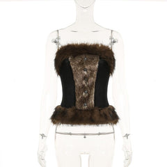 Fluffy velvet patchwork tube top