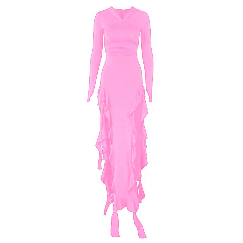 Long sleeve hoodie gloves ruffle maxi dress  | red tango dress