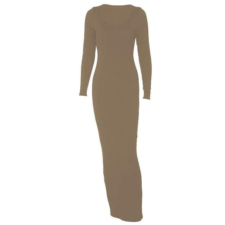 Long sleeve solid u neck maxi dress  | red tango dress