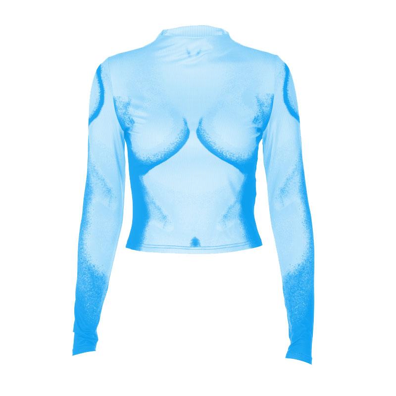 Long sleeve contrast high neck body print crop top