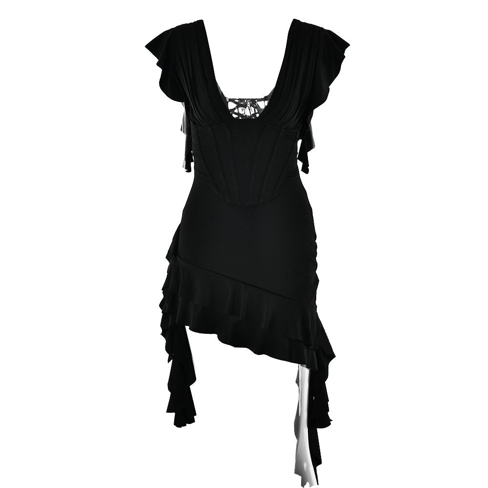 V neck ruffle irregular corset lace up mini dress  | red tango dress