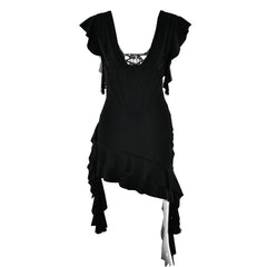 V neck ruffle irregular corset lace up mini dress  | red tango dress