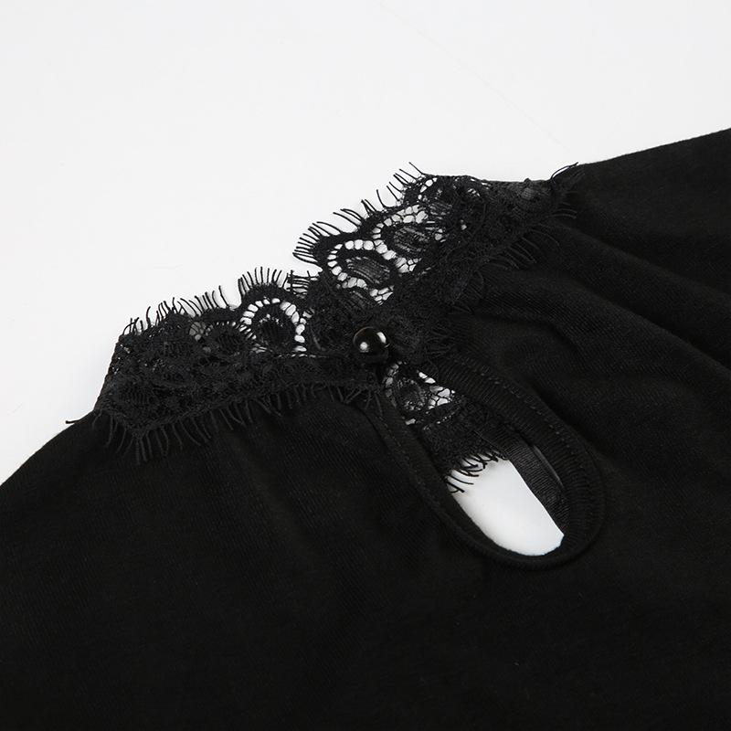 Long sleeve lace hem hollow out bodysuit