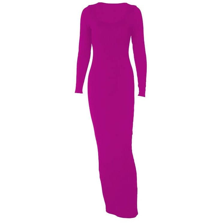 Long sleeve solid u neck maxi dress  | red tango dress