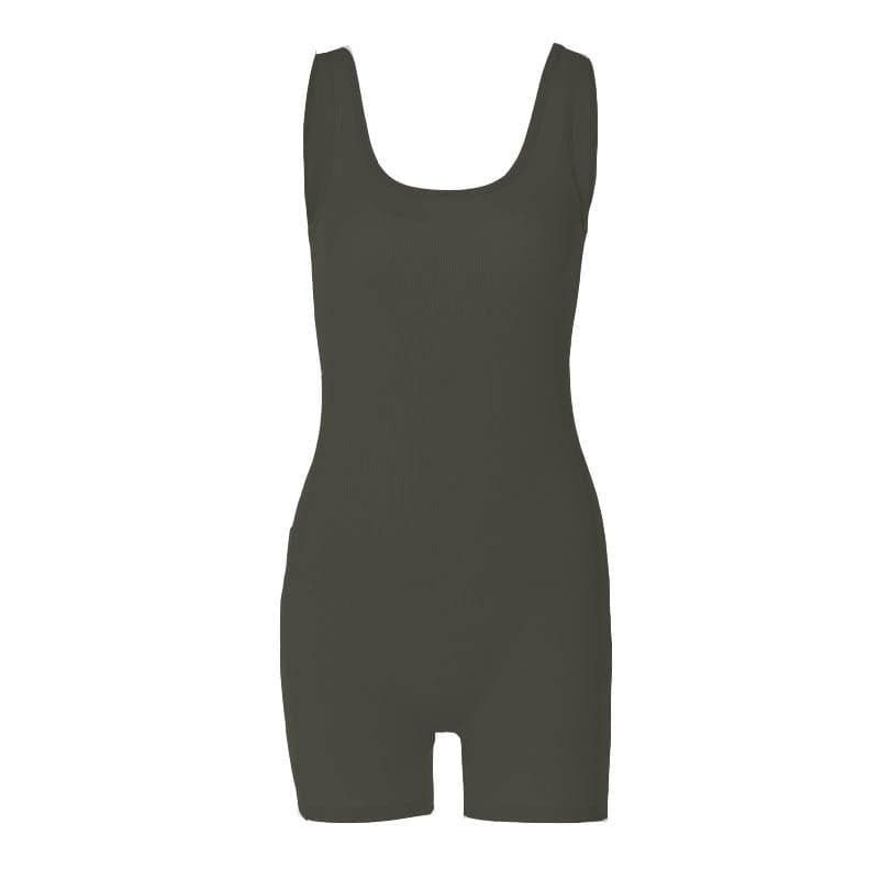 Ribbed sleeveless u neck solid romper