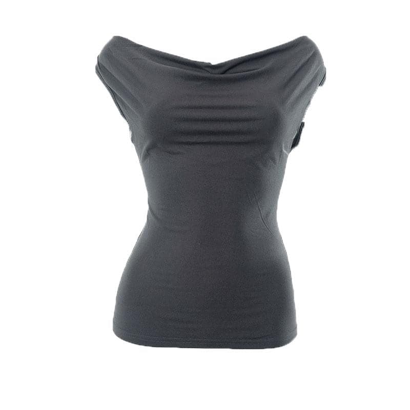Cowl neck solid cap sleeve backless self tie ruched crop top