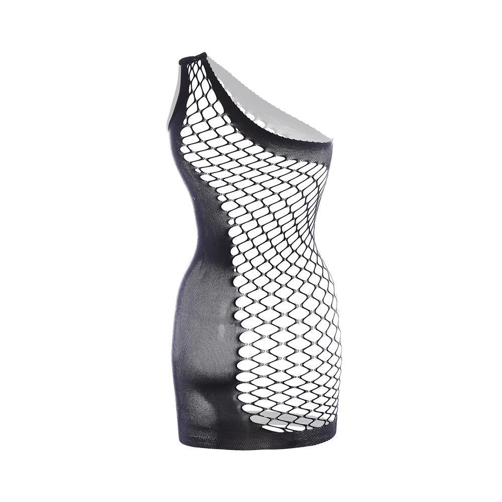 Mesh one shoulder fishnet irregular mini dress