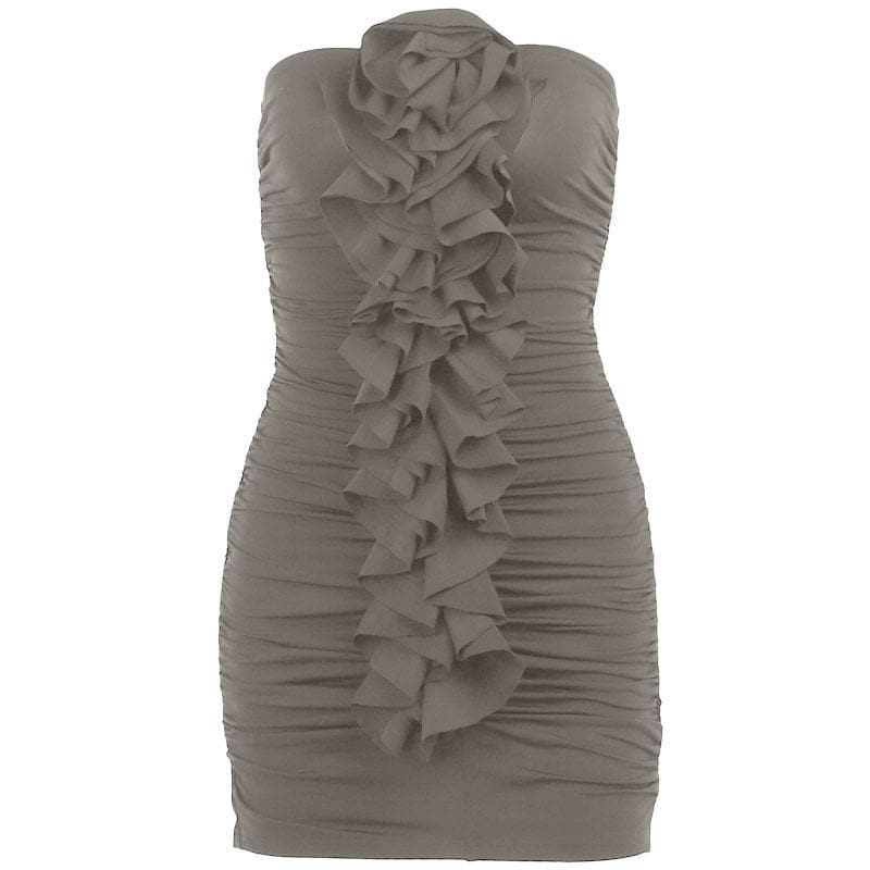 Solid ruched ruffle flower applique backless tube mini dress  | red tango dress