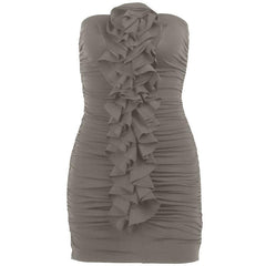 Solid ruched ruffle flower applique backless tube mini dress  | red tango dress