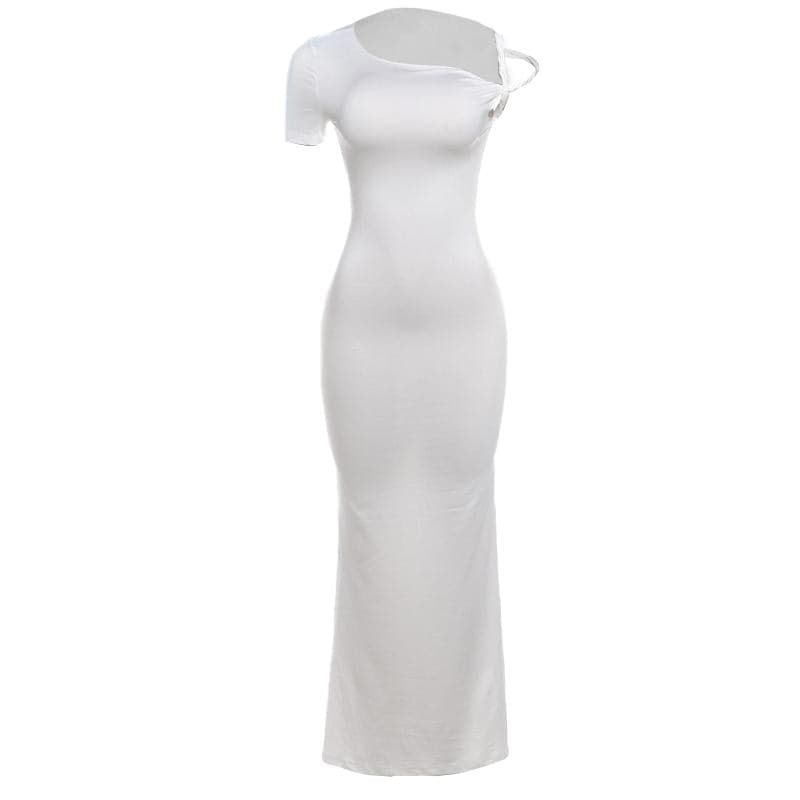 Short sleeve irregular one shoulder maxi dress