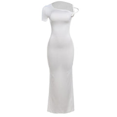 Short sleeve irregular one shoulder maxi dress
