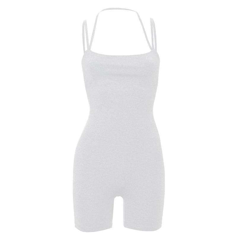 Halter solid sleeveless backless square neck romper