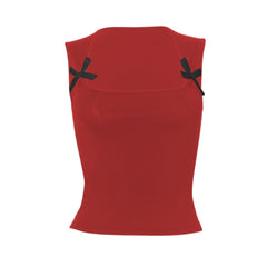Bowknot square neck contrast sleeveless tank top