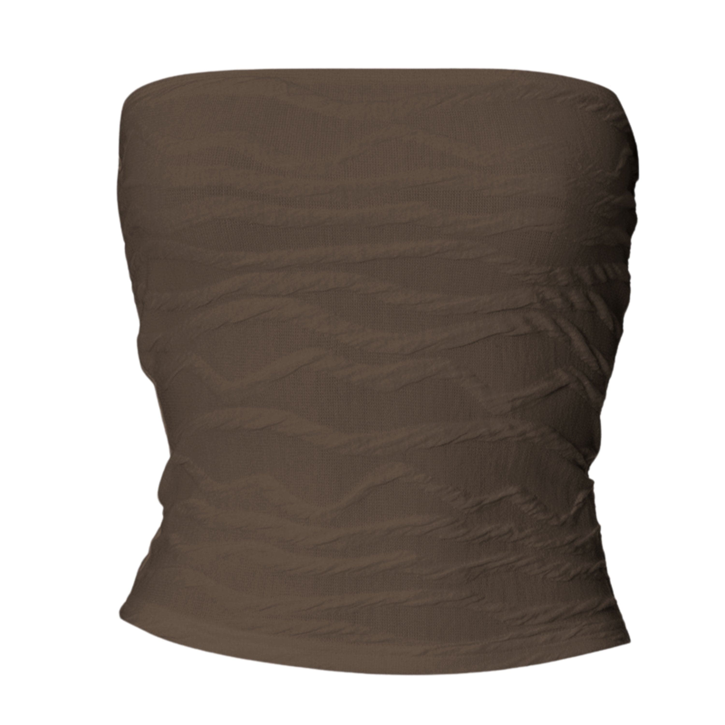 Textured solid backless ruched tube top