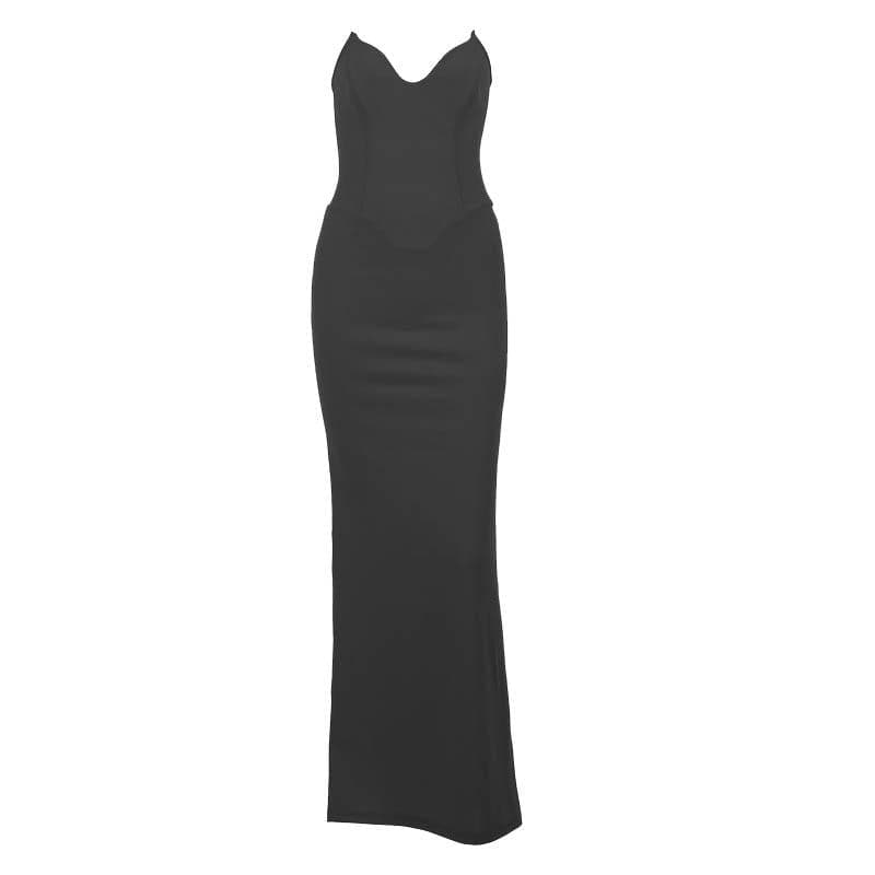 Zip-up solid v neck backless slit tube maxi dress  | red tango dress