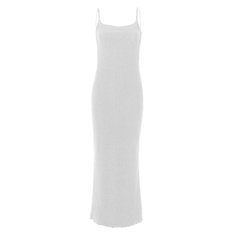 Backless self tie ribbed square neck solid cami maxi dress  | red tango dress