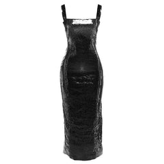 Glitter square neck hollow out metallic midi dress