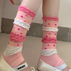 Polka dot ruffle multicolor gloves