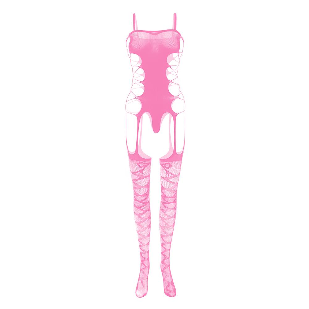 Hollow out bandage solid open crotch suspender bodystocking