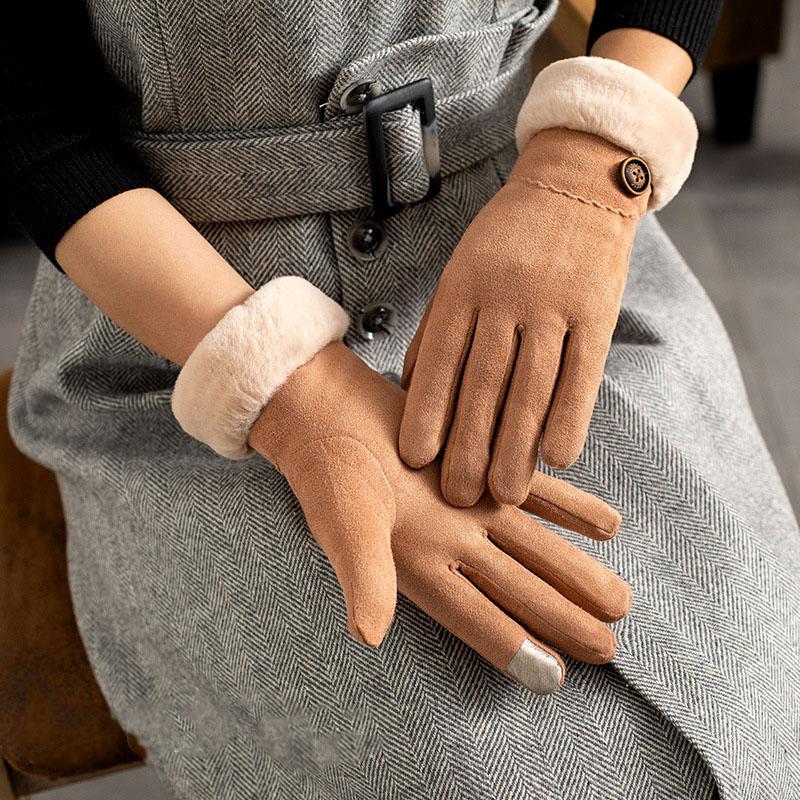 Touch screen windproof fluffy button gloves