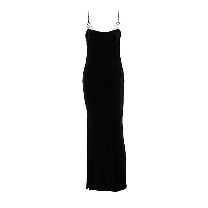 Velvet solid o ring hollow out slit backless maxi dress  | red tango dress