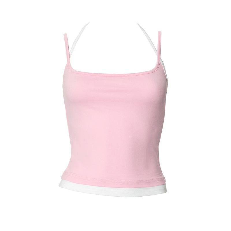 Halter patchwork contrast backless cami top