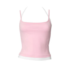 Halter patchwork contrast backless cami top