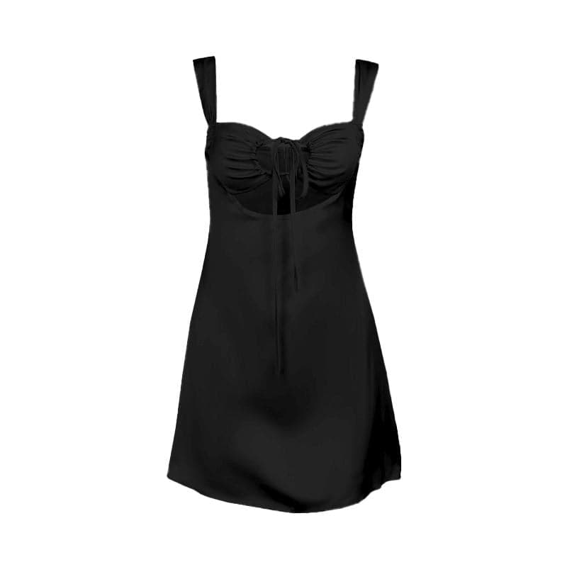 Drawstring ruched satin hollow out cami cut out mini dress