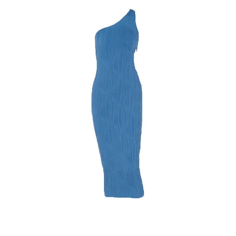 Textured one shoulder irregular hollow out solid midi dress  | red tango dress