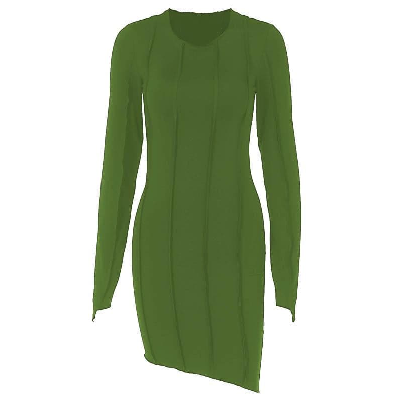 Stitch crewneck long sleeve solid mini dress  | red tango dress