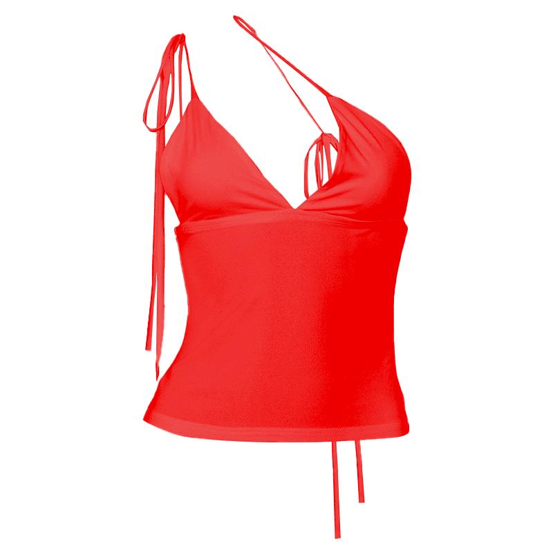 V neck backless 2-way solid cami top