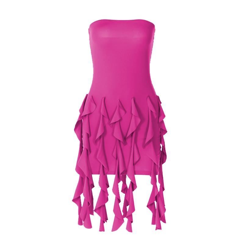 Ruffle backless sleeveless solid tube mini dress  | red tango dress