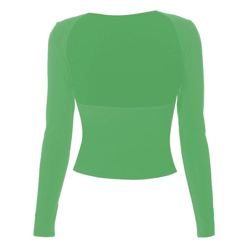 Hollow out solid long sleeve backless cut out top